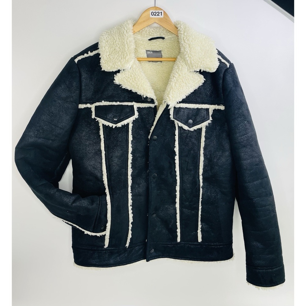 ASOS Sherpa Lined and Trimmed Black Jacket Size Large
